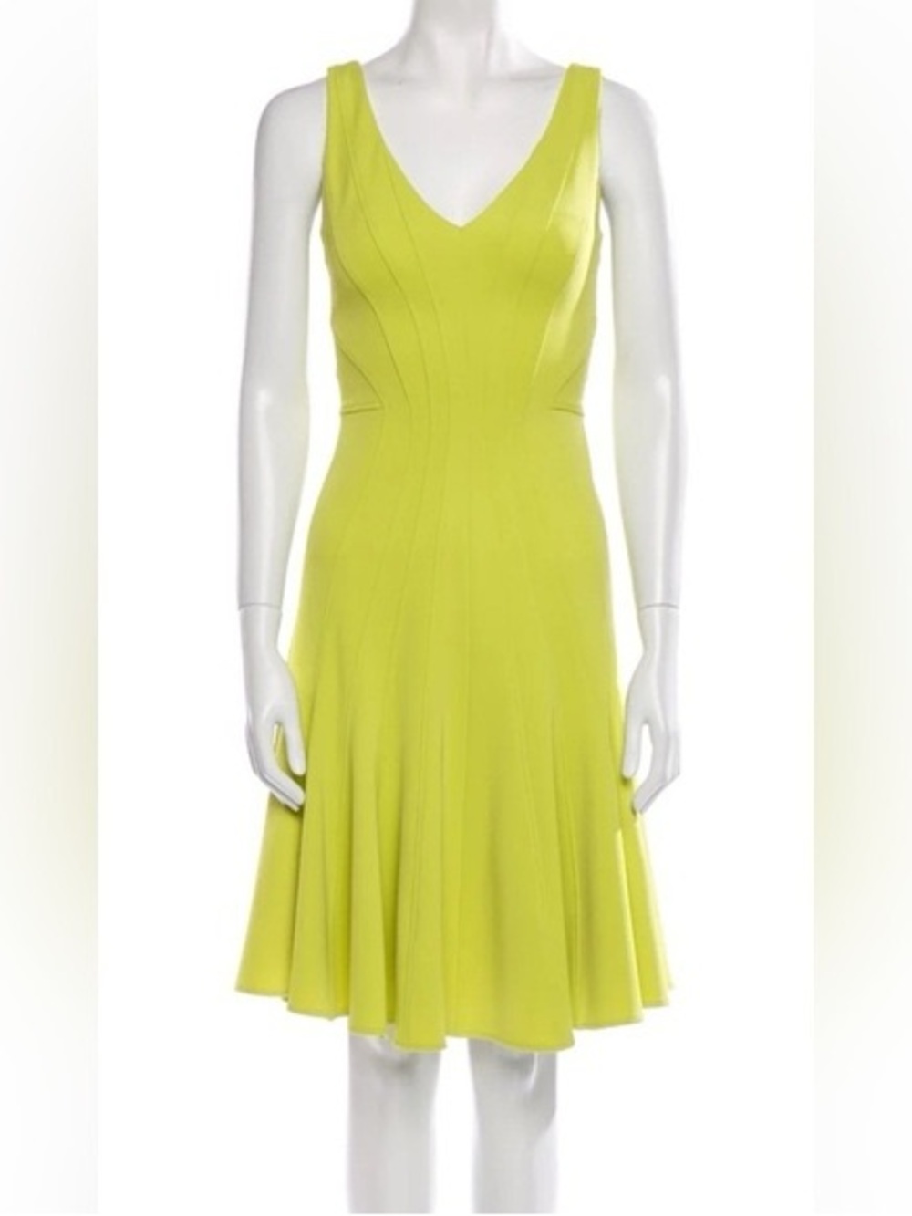 ZAC Zac Posen Lime V-Neck Fit-and-Flare Midi Dress